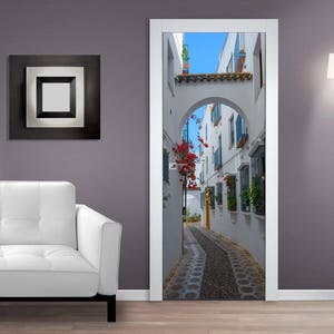 Streets of Cordoba DOOR MURAL Sticker, Self Adhesive Door Wrap, Peel & Stick Removable Door Covering Wallpaper