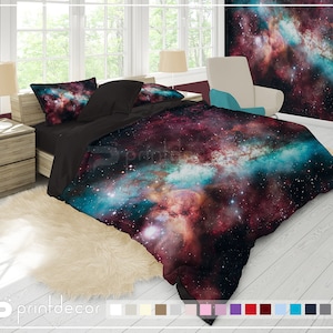 Galaxie-Sterne-Bettwäsche-Set, Türkis- und Violett-Nebel-Bettbezug-Set, Weltraum-Bettwäsche, Galaxie-Schlafzimmer-Dekoration, Universum-Zwilling, komplette Bettwäsche