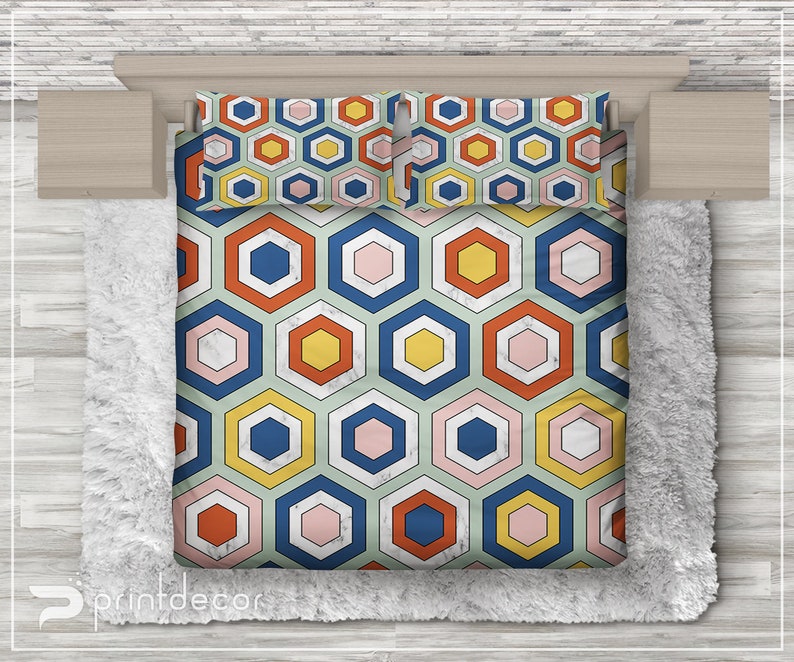 Retro Geometry Bedding Retro Bedding Set Vintage Duvet Cover Etsy