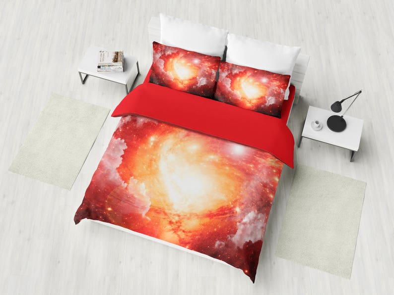 Red Galaxy Nebula Bedding Set Duvet Cover Deep Space Cosmos Bedroom Decor Universe Twin Full Queen King