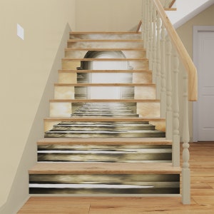 Door to Heaven STAIR RISER DECALS, Stair Riser Vinyl Strips, 3D Abstract Staircase Mural, Stairway Decor Removable Wallpaper Sticker