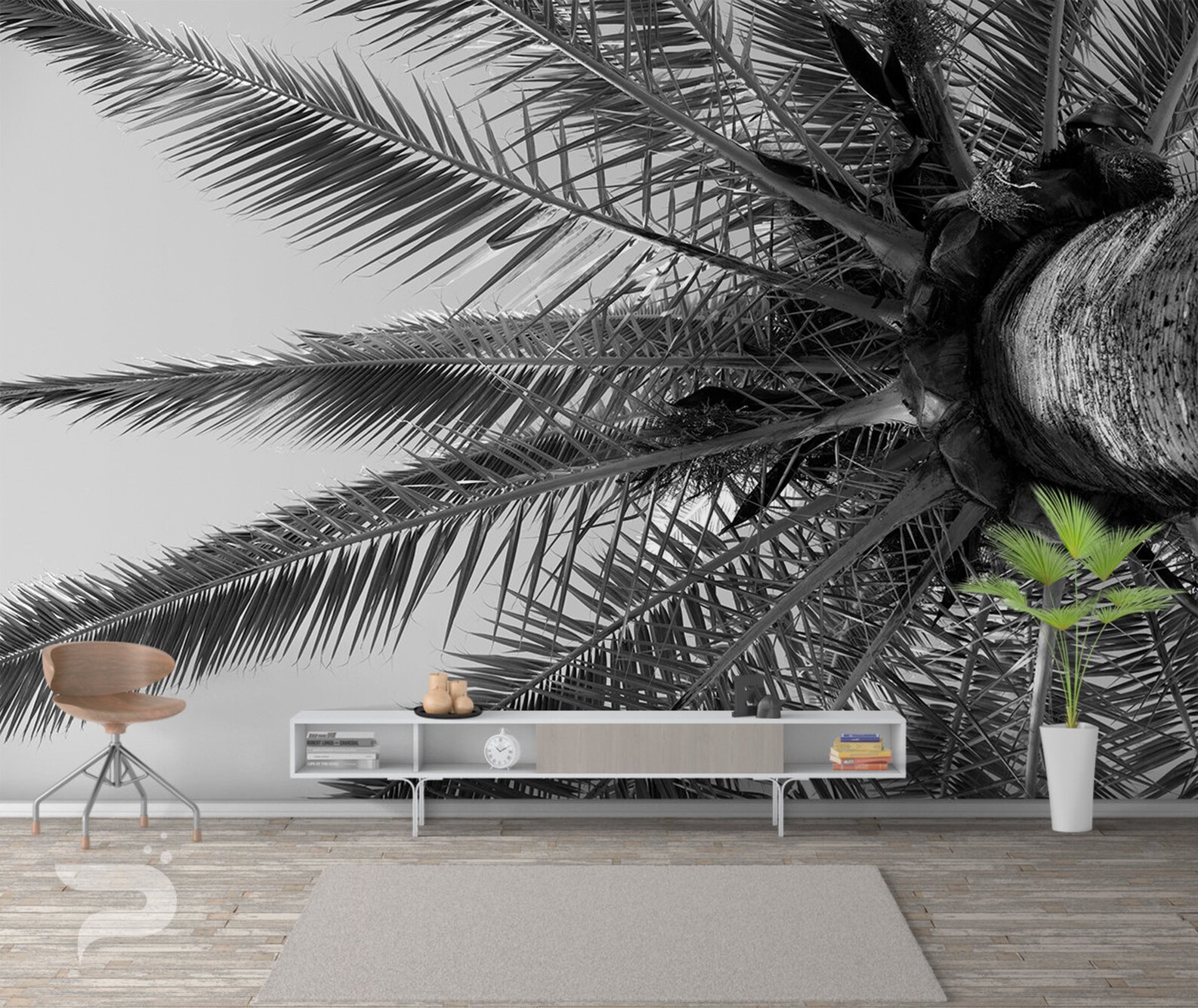 Black & White Palm WALL MURAL Palm Tree Wallpaper Large Wall - Etsy