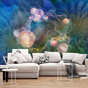 Space Psychedelic WALL MURAL, Colorful Wallpaper, Psychedelic Wall Art Print, Psychedelic Wall Decor Illusion, Removable Peel & Stick Mural