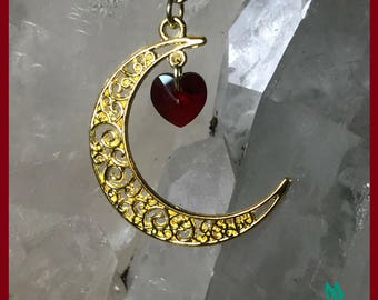 Moon Tradition Necklace, Necklace, moon, heart, moon tradition, therapy, comic con, Super hero, gold, red, magic, fairy, unity, global, book