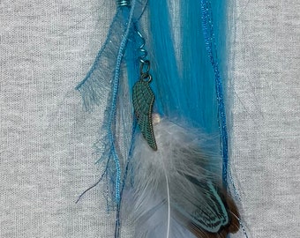 Mystical Faery Extensions ~ Sparkly Fairy Hair ~ Charms ~ Feathers ~ Blue Throat Chakra ~ Hair Clip-in extensions ~ Healing Energy ~ Magical