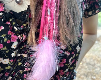 Mystical Faery Extensions ~ Sparkly Fairy Hair ~ Charms ~ Feathers ~ Pink Heart Chakra ~ Hair Clip-in extensions ~ Healing Energy ~ Magical