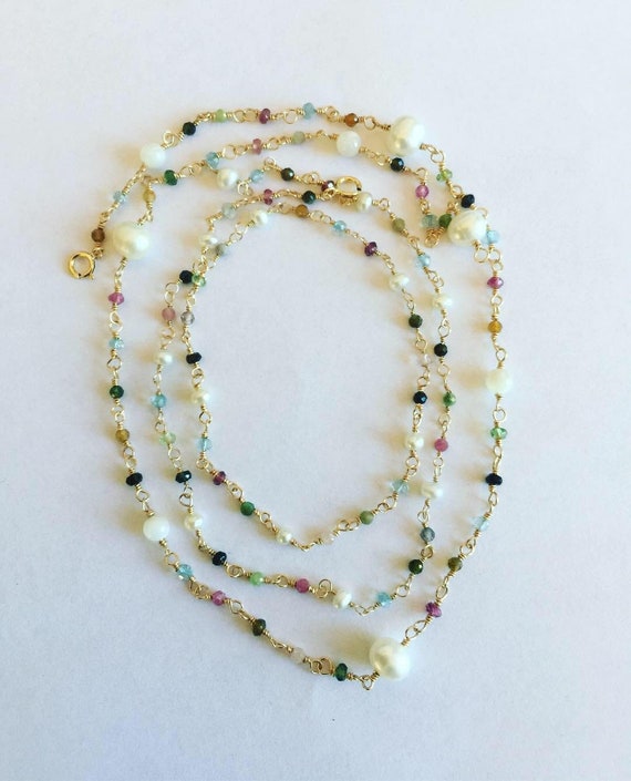 Gemstone Necklace Pearl Necklace Multi Color Gemstone Necklace | Etsy