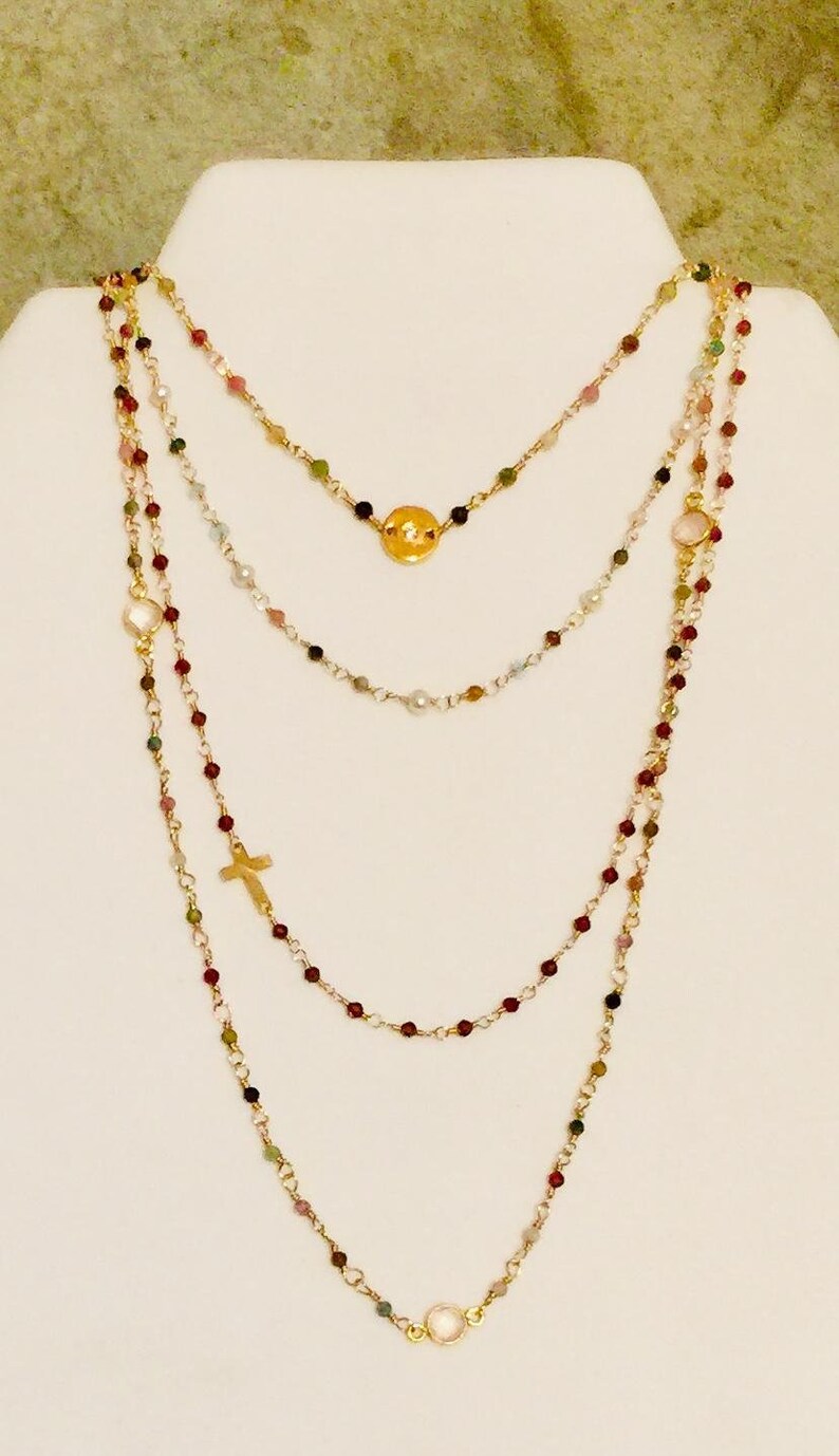 Pearl Necklace Gemstone Necklace Rosary Necklace Tiny Beads Etsy
