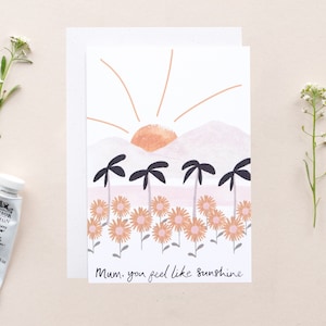 Carte de fête des mères heureuse, carte de fête des mères de fleurs sauvages, carte pour maman, carte de tournesol, première fête des mères