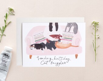 Cat Snuggles Birthday Card For Her | Cat Lover Card