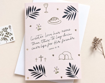 Greater Love Has Noone Gold Foil Christian Easter Card - Jesus, Scripture Bible Verse Card