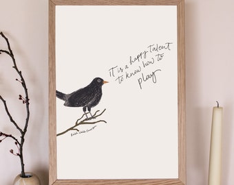 Playroom Prints | Blackbird Print Playroom Decor | Nursery Decor | Secret Garden Print | Wall Art For Boys | Ralph Waldo Emerson Quote