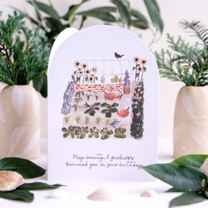Cartão de aniversário de jardim, cartão de jardineiro, cartão de aniversário da natureza, cartão de distribuição, cartão de estufa, cartão de frango, cartão de Salmo 23, cartão cristão imagem 4