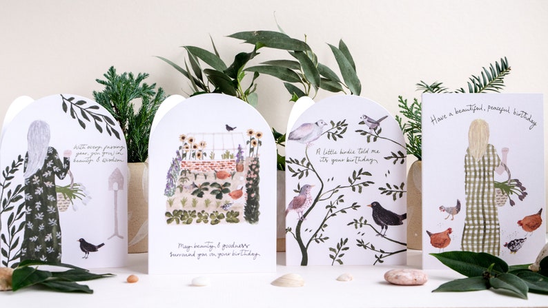 Cartão de aniversário de jardim, cartão de jardineiro, cartão de aniversário da natureza, cartão de distribuição, cartão de estufa, cartão de frango, cartão de Salmo 23, cartão cristão imagem 3