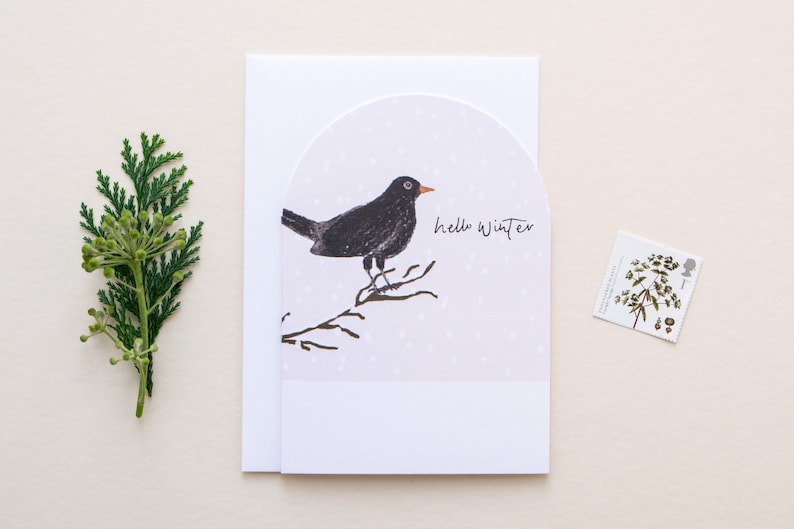 Black bird arched shaped Christmas card