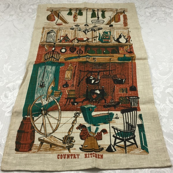 Vintage Linen Kitchen Tea Towel - Country Kitchen Home and Hearth never used T57
