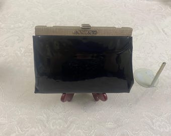 Vintage Ande Black Patent Vinyl Purse Clutch Evening Bag Handbag