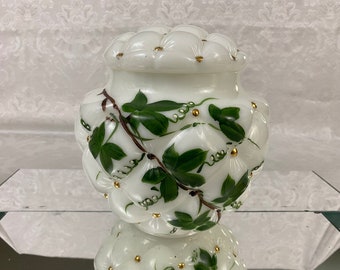 Vintage Consolidated Glass Biscuit Cookie Jar Diamond Quilted Tufted Pillow Hand Painted PP88