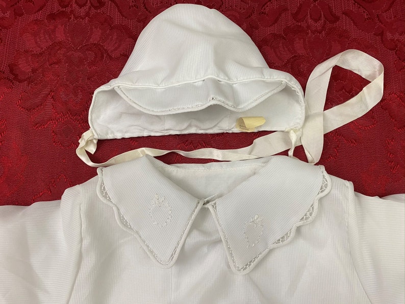 Vintage Infant Baby Boy Jacket Doll Toddler White Silky Coat and Hat Set Cotton Lined VC171 image 4