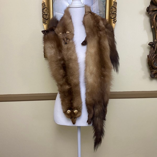 Vintage Mid Century Auburn Mink Fur Stole Scarf Wrap 3 Pelts Snap Closure & Clip 63" Nice! VC289