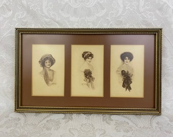 Antique Victorian Women Postcards Framed Pictures Matted & Non Glare Glass Artist Signed WF163