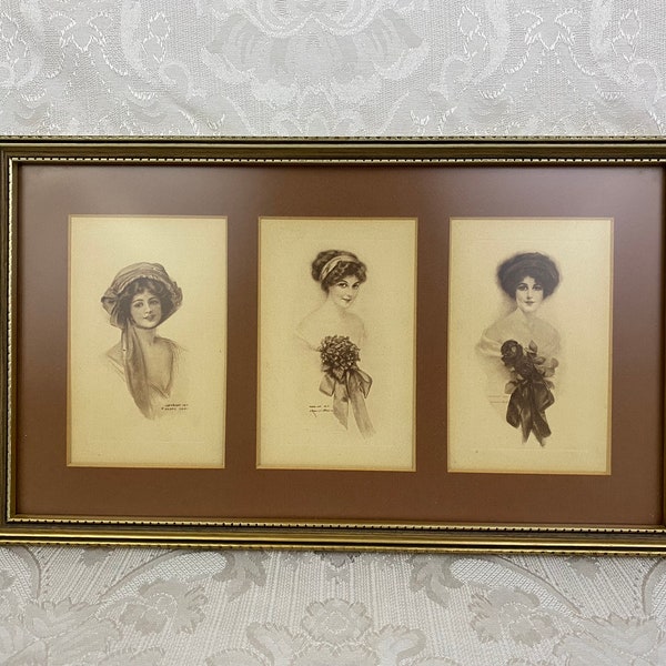 Antique Victorian Women Postcards Framed Pictures Matted & Non Glare Glass Artist Signed WF163