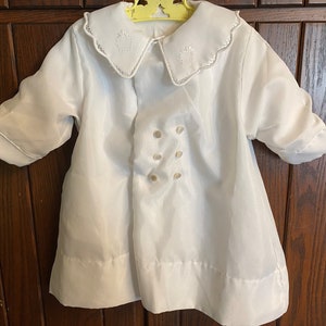 Vintage Infant Baby Boy Jacket Doll Toddler White Silky Coat and Hat Set Cotton Lined VC171 image 2