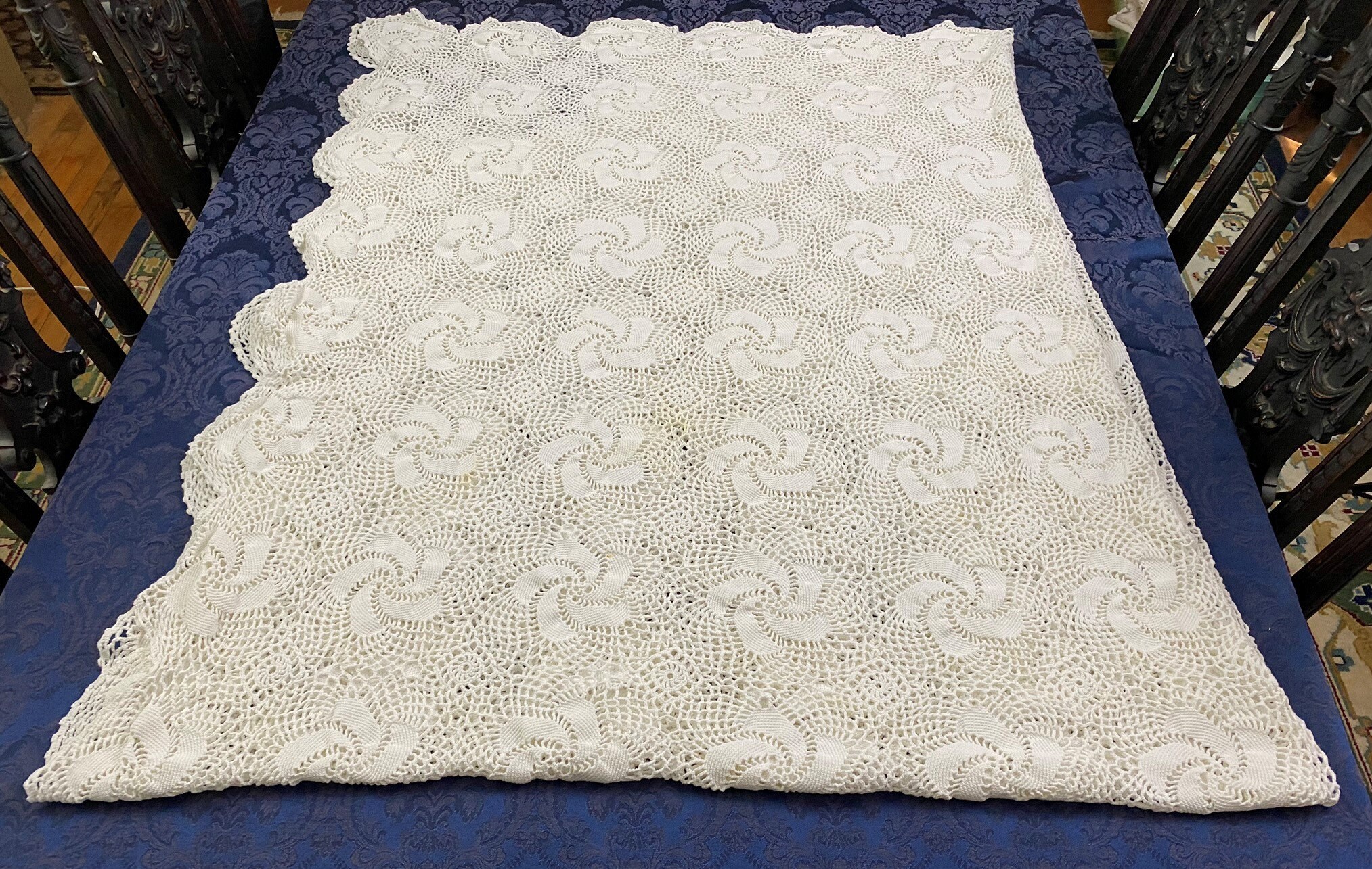 Vintage White Handmade Crochet Pinwheel Coverlet Bedspread Etsy