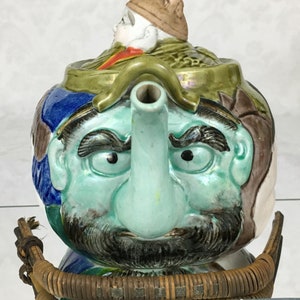 Antique Bankoware Teapot Kyusu Sencha Earthenware Tengu Sculpture Grotesque Shapes TP45