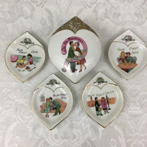Vintage Teabag Holder Set Nut Mint Dishes Do you Remember First Crush Kiss Date Love #6973