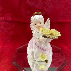 Lefton November Angel Girl Figurine with Basket of Flowers Vintage Porcelain F711