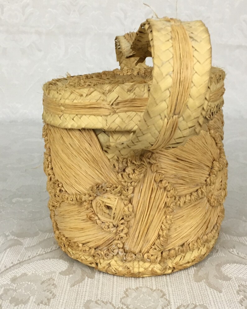 Vintage Woven Straw Box Purse Wicker Basket Handbag Cloth Etsy