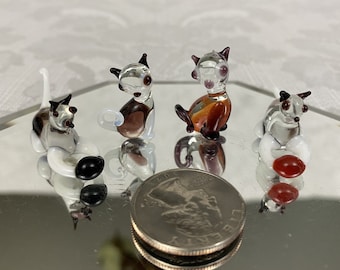 Lot of 4 Vintage Hand Blown Spun Art Glass Miniature Mini Cat Kitten Figurines Sculptures F563
