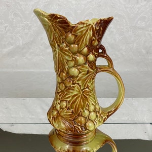 Vintage McCoy Pottery Ewer Handled Pitcher Yellow & Brown Berries and Leaves 9 1/2&quot; PP19