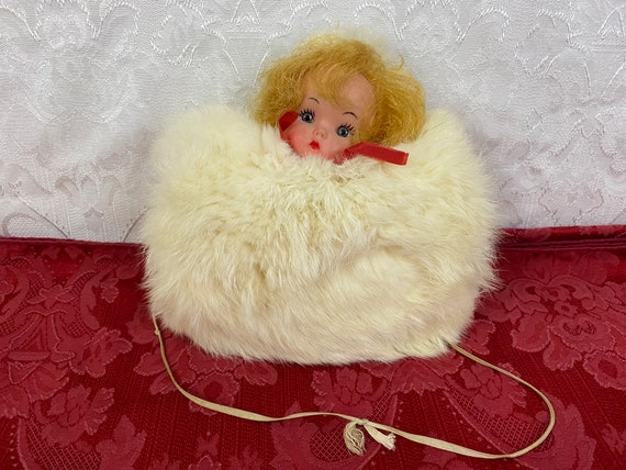 Vintage Mid Century Young Girls Rabbit Fur Muff Muffler Hand