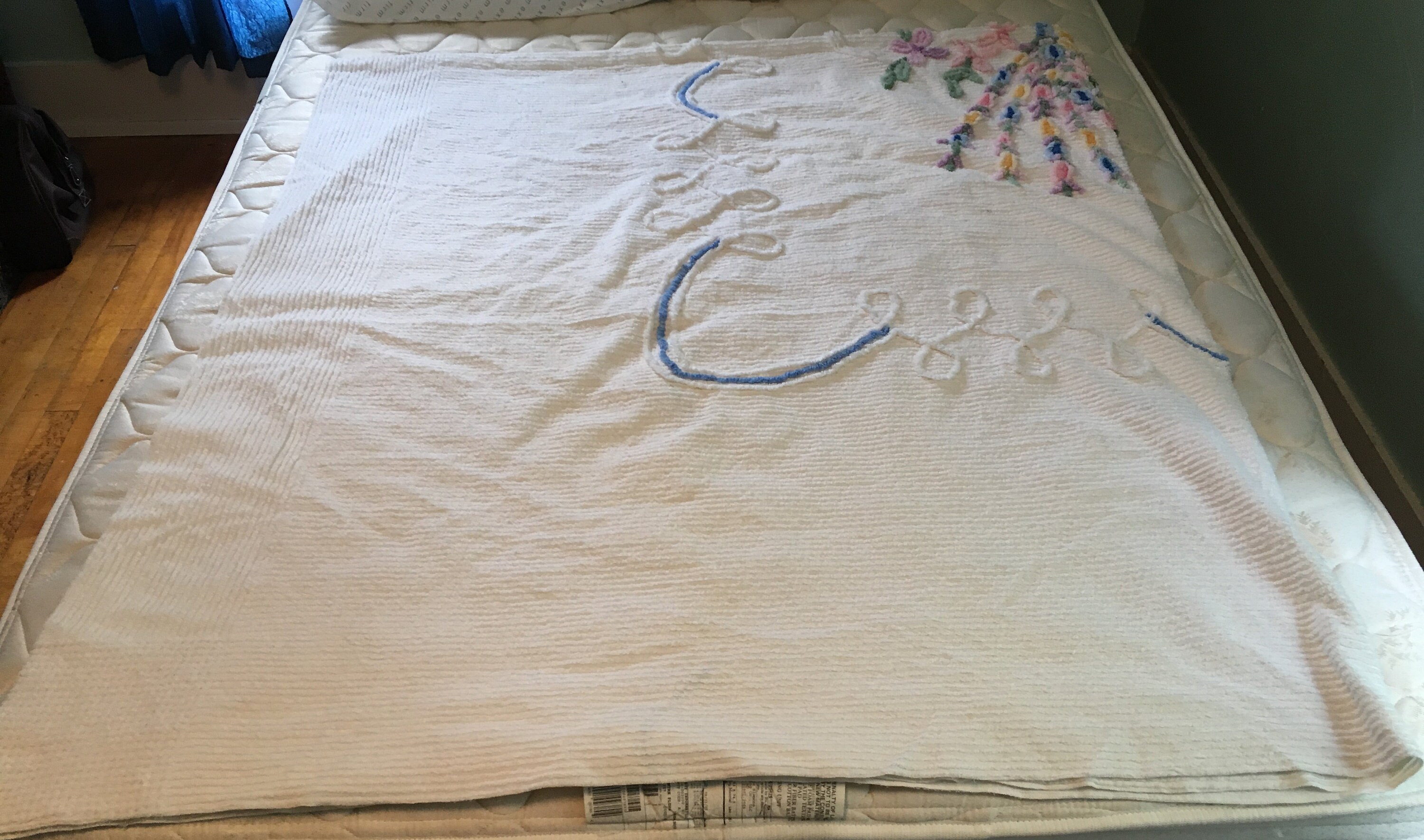Vintage White Chenille Bedspread Colorful Peacock & Pastel Etsy