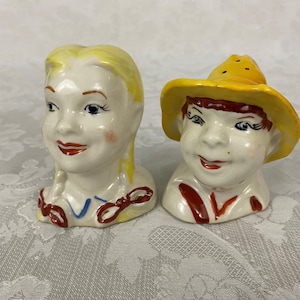 Vintage Regal China Old McDonald Farm Boy and Girl Salt & Pepper Shaker Set SP189