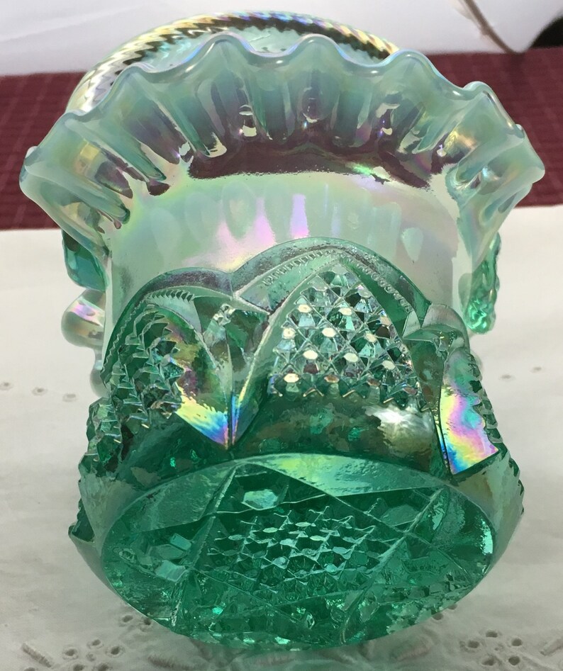 Vintage Fenton Green Art Glass Basket Opalescent Ruffles Etsy