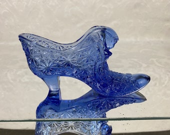 Fenton Glass Colonial Blue Hobnail Cat Head Glass Slipper - Etsy