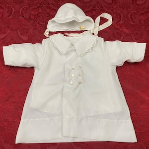 Vintage Infant Baby Boy Jacket Doll Toddler White Silky Coat and Hat Set Cotton Lined VC171 image 1