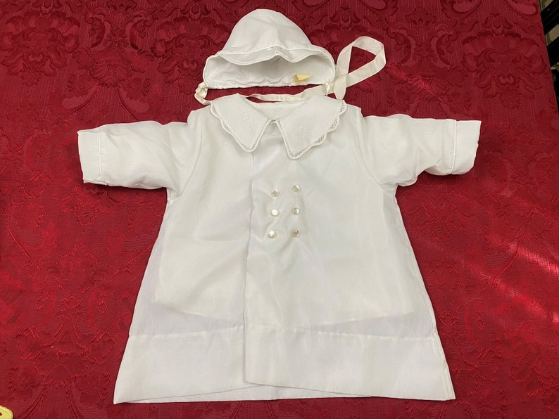 Vintage Infant Baby Boy Jacket Doll Toddler White Silky Coat and Hat Set Cotton Lined VC171 image 1