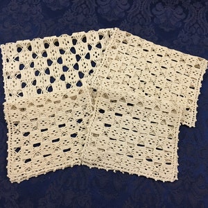 Lot of 4 Vintage Matching Hand Crafted Crochet Rectangle Ecru Doilies D95
