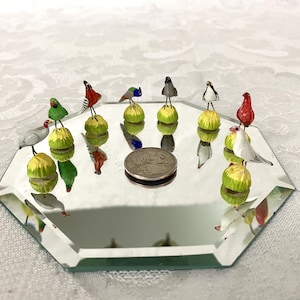 Lot of 8 Mini Bird Figurines Vintage Miniature Clay Parrot Sculpture Handmade Hand Painted in India F720