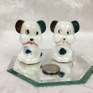 Vintage Fat Cheek Puppy Dog Figurines Salt & Pepper Shakers Collectible Dog SP145