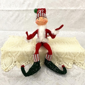 Vintage Annalee Pixie Elf Doll Red Candy Stripe Sparkle Elf 16&quot; DO406