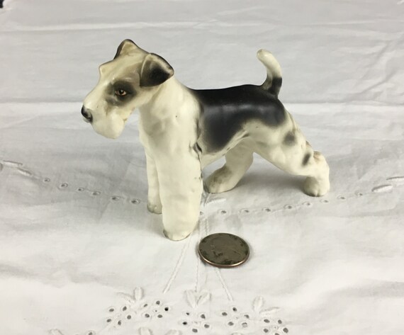 Vintage Porcelain Fox Terrier Dog Puppy Figurine Black White Etsy