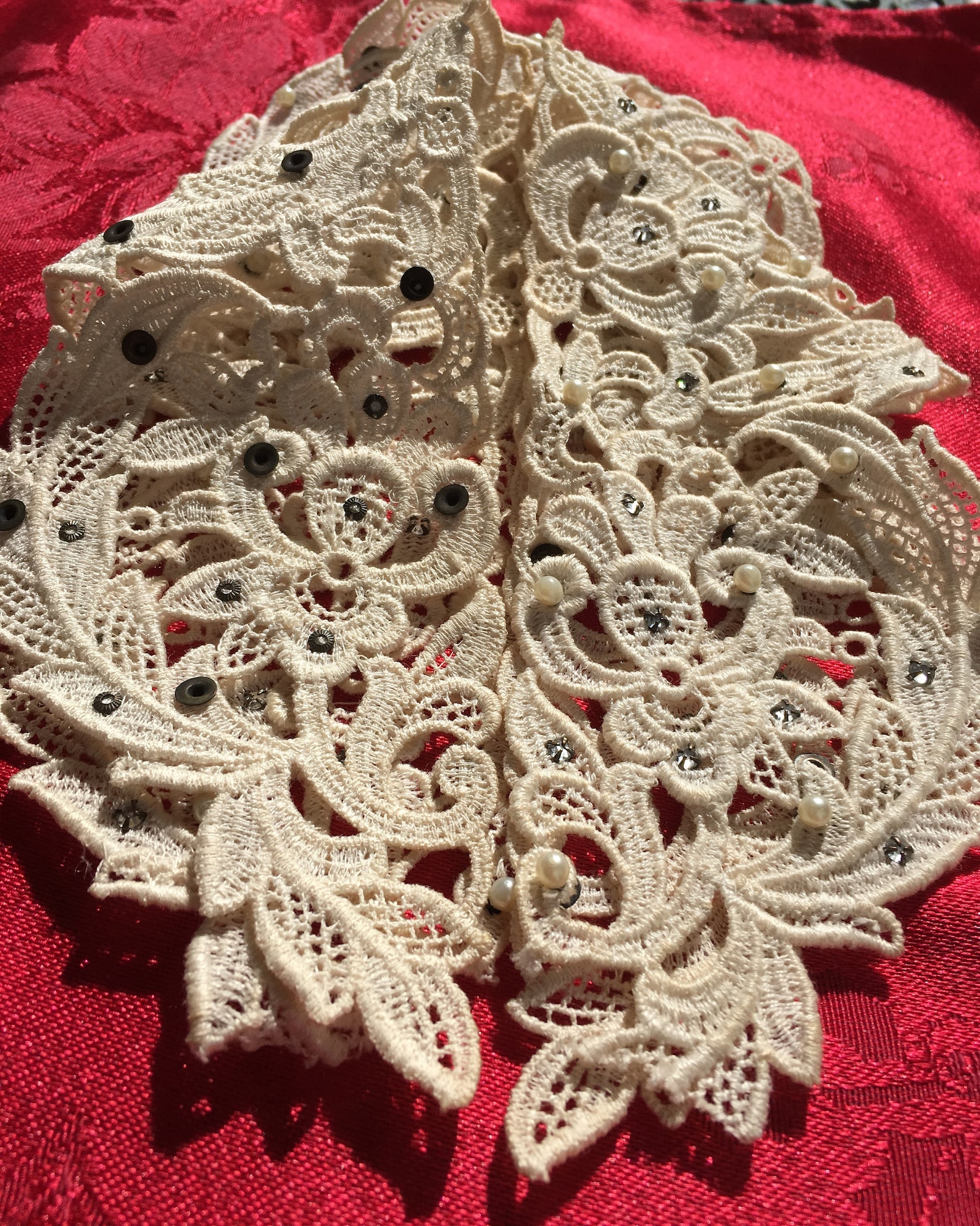 Antique Victorian Lace Collar and Cuff Set Ornate Studded Etsy