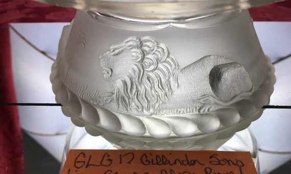 Antique EAPG Gillinder and Sons Lion Pattern Glass Sauce Bowl Crouching Lion Collared Base GLG17