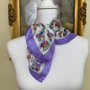 Vintage Glentex Scarf 100% Silk Hand Rolled Vintage Women&#39;s Fashion Scarf Colorful Little Houses 23&quot; S408