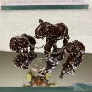 Set of 3 Vintage Porcelain Miniature Mini Figurines Chained Elephant Family Mom & 2 Calves Trunk Up F546